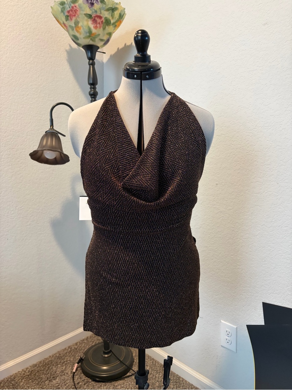 monaco Metallic black and gold Halter Cowl top